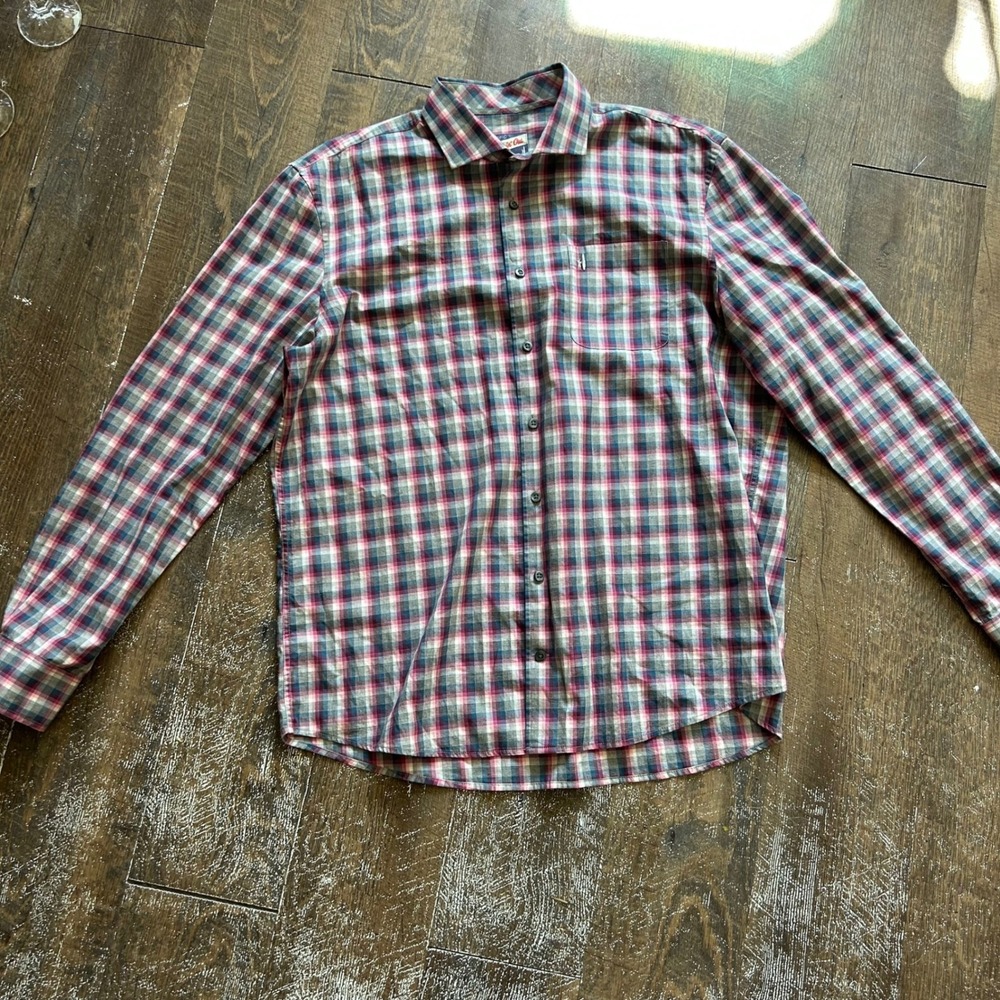 Johnnie-O Hangin Out Mens Large‎ Plaid Button Down Shirt Red Blue Long Sleeve